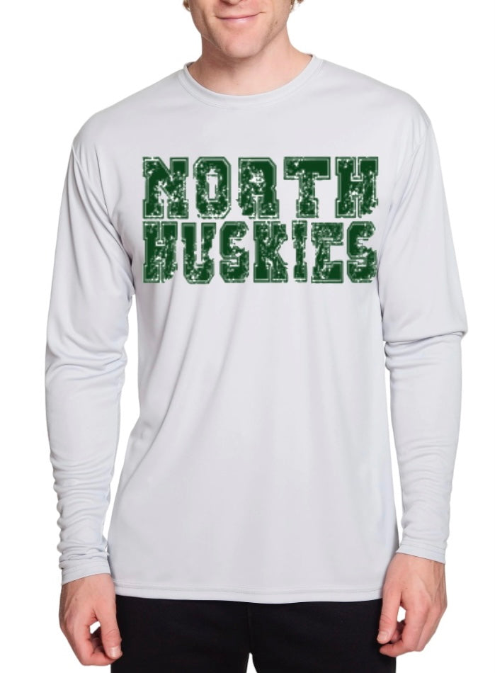 Distressed Varsity HUSKIES Long Sleeve Performance Tee