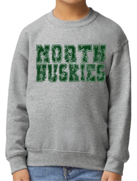 Distressed Varsity HUSKIES Crewneck Sweatshirt-Youth