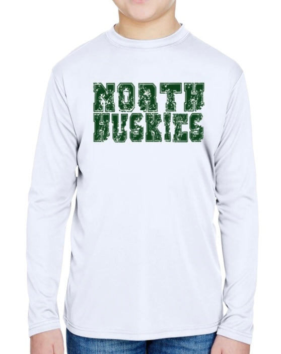 Distressed Varsity HUSKIES Long Sleeve Performance Tee-Youth