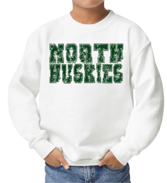 Distressed Varsity HUSKIES Crewneck Sweatshirt-Youth