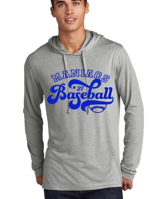 MANIACS Baseball Script Tri-Blend Wicking Long Sleeve Hoodie