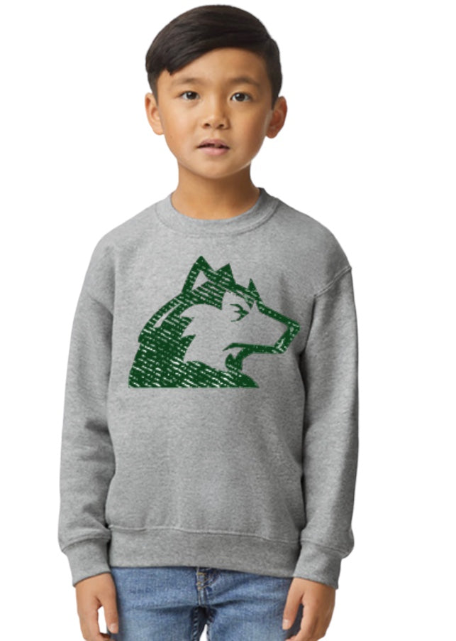 Husky Head Distressed Crewneck Sweatshirt-Youth