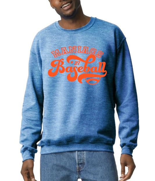 MANIACS Baseball Script Crewneck Sweatshirt