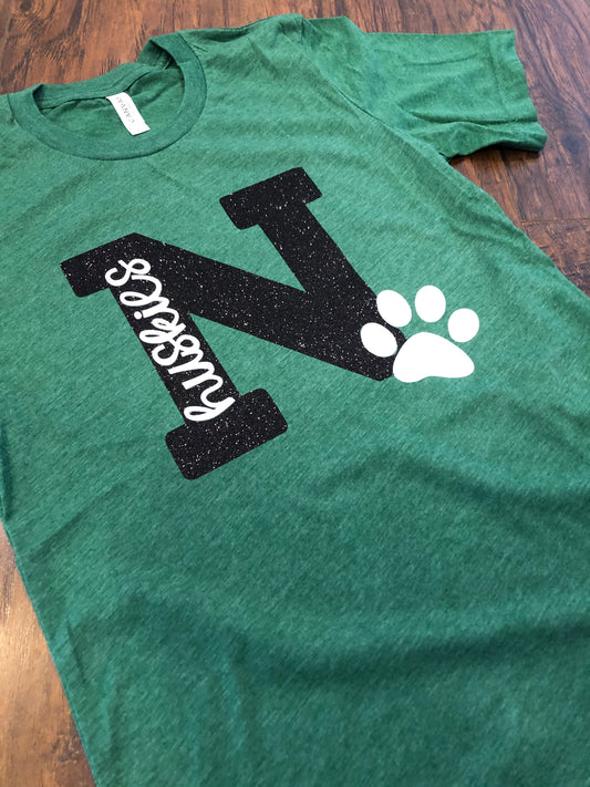 N Huskies Glitter Tee-Paw Print