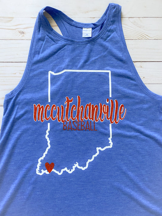 McCutchanville Baseball women’s glitter racerback tank